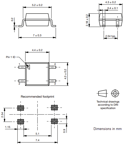 Mechanical Drawing - Vishay Semiconductors VO1401AEF Solid State Relay